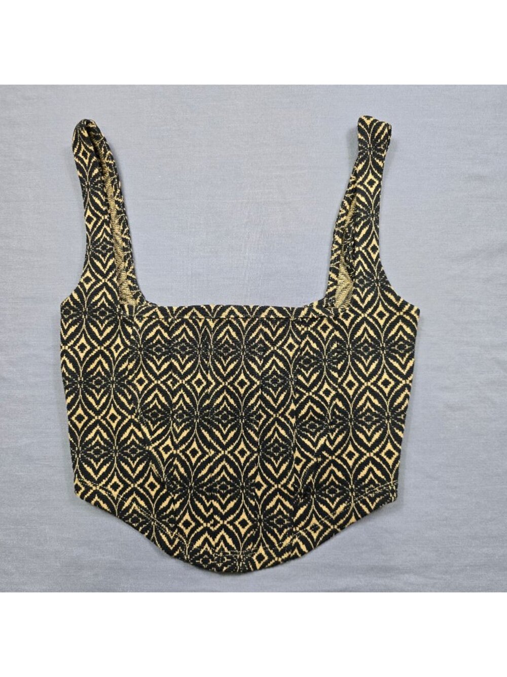 Free People XS Crop Top Black/Beige Pattern Knit Boho Sleeveless Tank Intimately